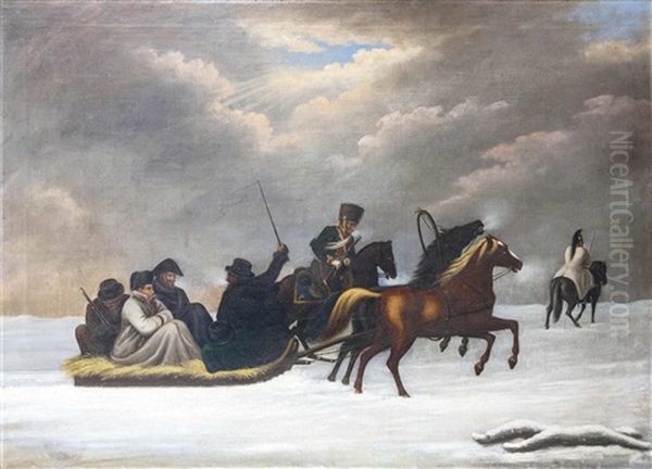 Napoleon Bei Kowro, Winter 1812 Oil Painting by Heinrich Cotta