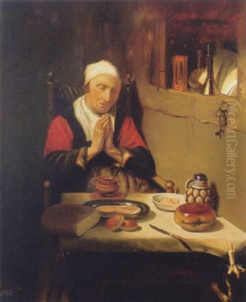 Grace Before Meat Oil Painting by Petrus Johannes M. (Piet) Cottaar