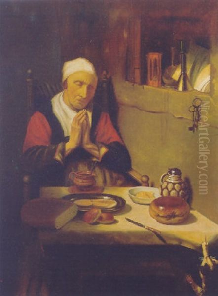 Grace Before Meat Oil Painting by Petrus Johannes M. (Piet) Cottaar