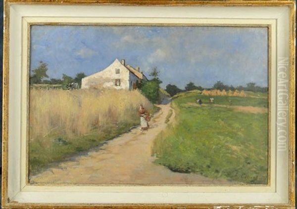 Vue De Campagne Animee Oil Painting by Edouard Louis Cottart