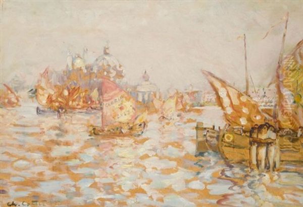 Bateaux Sur La Lagune De Venise Oil Painting by Charles Cottet