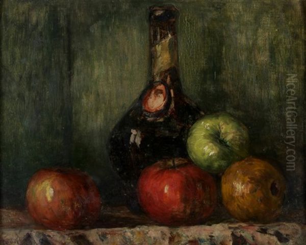 Nature Morte (fruits And Bouteilles) Oil Painting by Charles Cottet