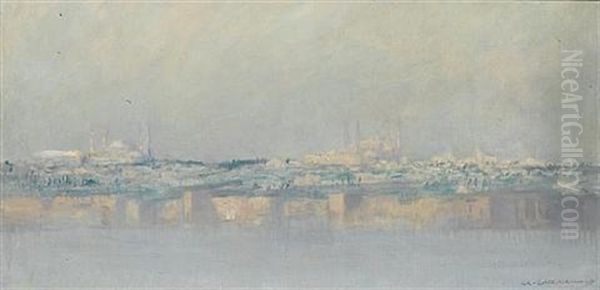 Panoramic View Of Constantinople From The Bosphorus Oil Painting by Charles Cottet