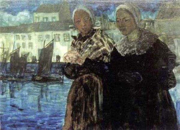 Femmes De Douarnenez Sur Le Port Oil Painting by Charles Cottet