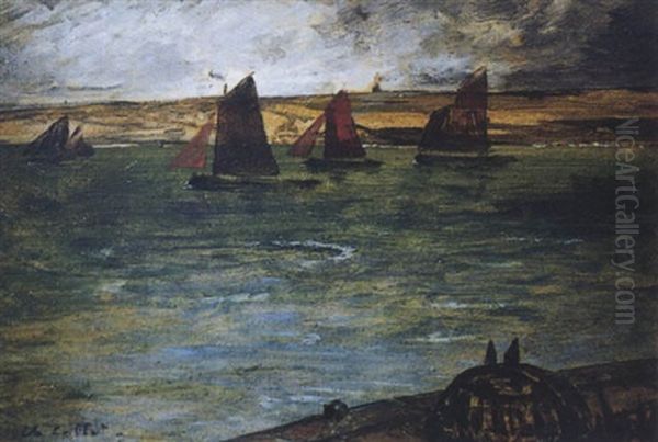 Barques De Peche Sous Voiles Pres De Camaret Oil Painting by Charles Cottet