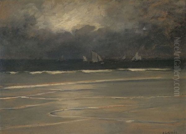 Fishing Boats, Evening Oil Painting by Charles Cottet