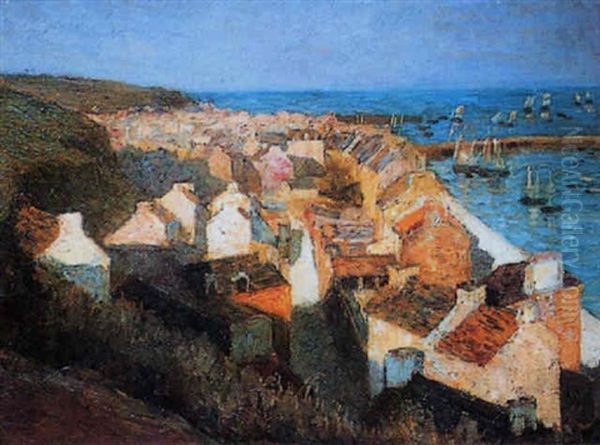 Cancale, Le Port Et Bisquines Sous Voiles Oil Painting by Charles Cottet