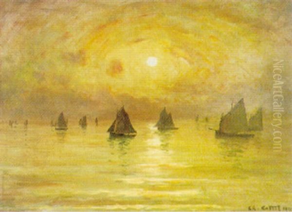 Barques Sous Voiles Par Grand Calme Oil Painting by Charles Cottet