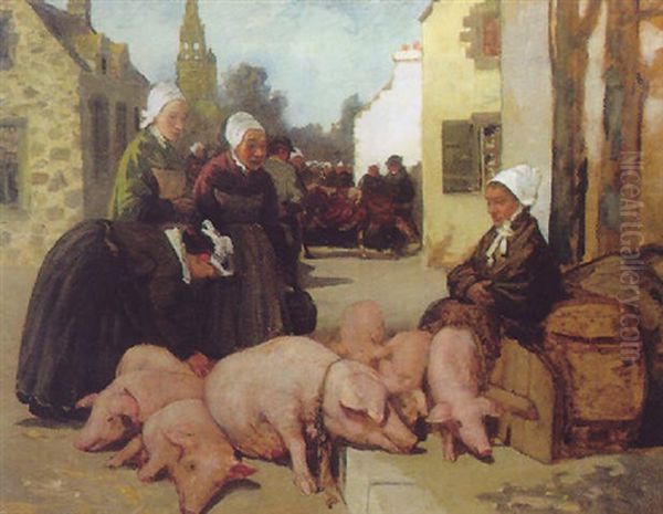 Marchandes De Cochons Oil Painting by Charles Cottet