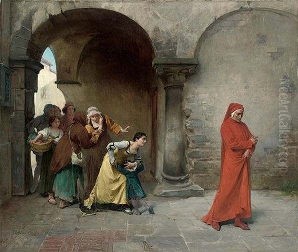 Dante In Verona Oil Painting by Antonio Maria Cotti