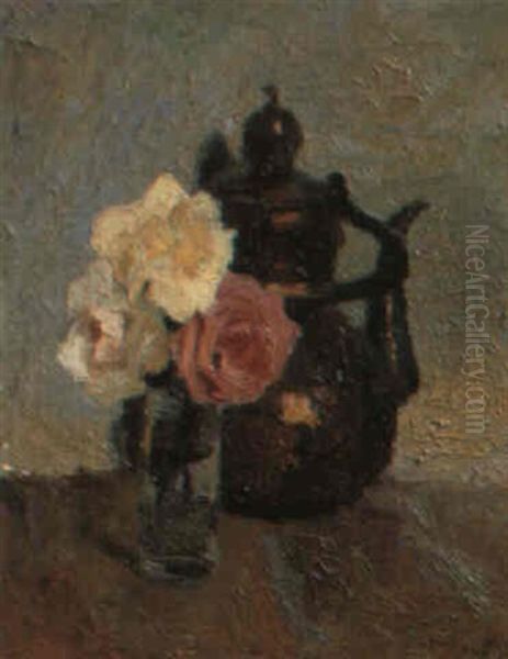 Petit Bouquet De Rose Et Theiere Oil Painting by Marcel Couchaux