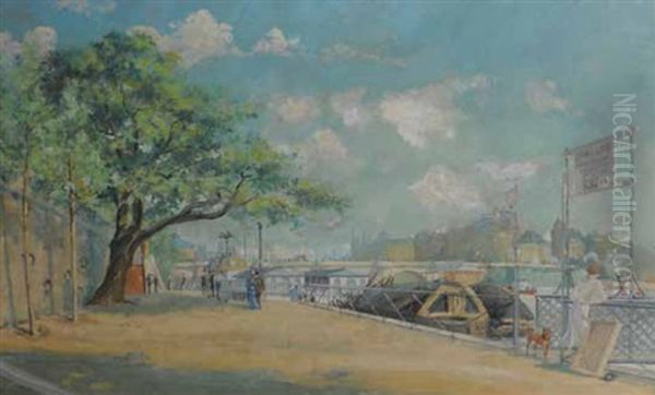 Les Berges Du Quai Du Louvre, Seine Oil Painting by Emile Gustave Couder