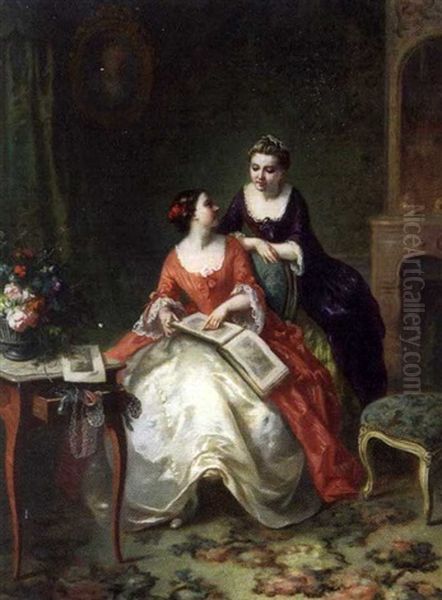 Elegantes Dans Un Interieur Oil Painting by Jean Alexandre Remy Couder