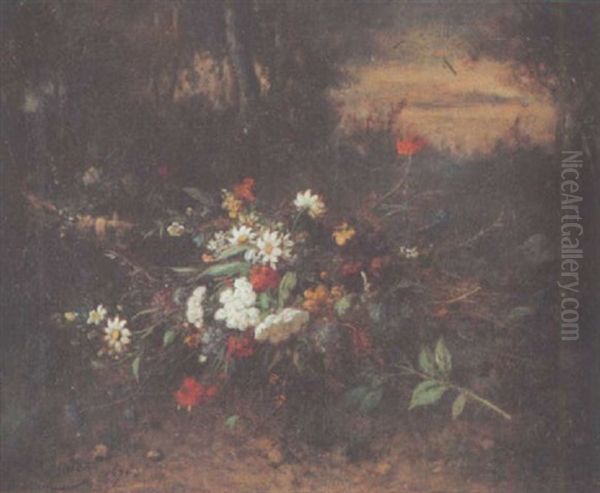 Blumenstrauss Vor Landschaftshintergrund Oil Painting by Jean Alexandre Remy Couder