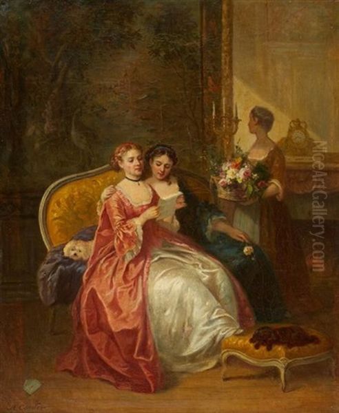 La Lettre Oil Painting by Louis-Charles-Auguste Couder