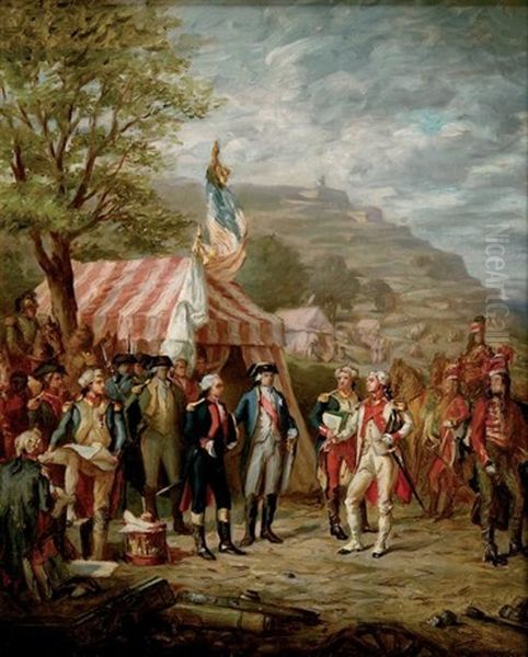 Etude Pour La Prise De Yorktown, Des Generaux Washington, Rochambeau Et La Fayette (study) Oil Painting by Louis-Charles-Auguste Couder