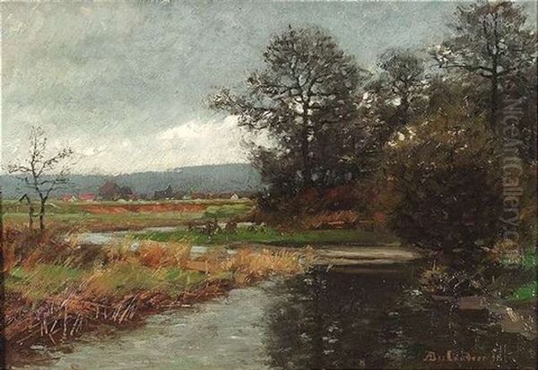 Herbstliche Auenlandschaft Unter Bewolkten Himmel Oil Painting by Adolf des Coudres