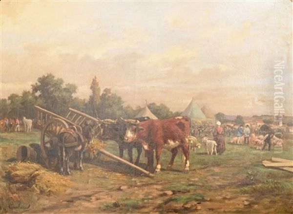 Martin Coulaud (france, 1860-1906), Animals Resting Nearby A Market, Oil On Canvas Oil Painting by Martin Coulaud