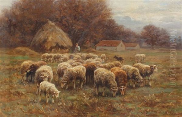 Shepherd Tending To His Flock Oil Painting by Martin Coulaud