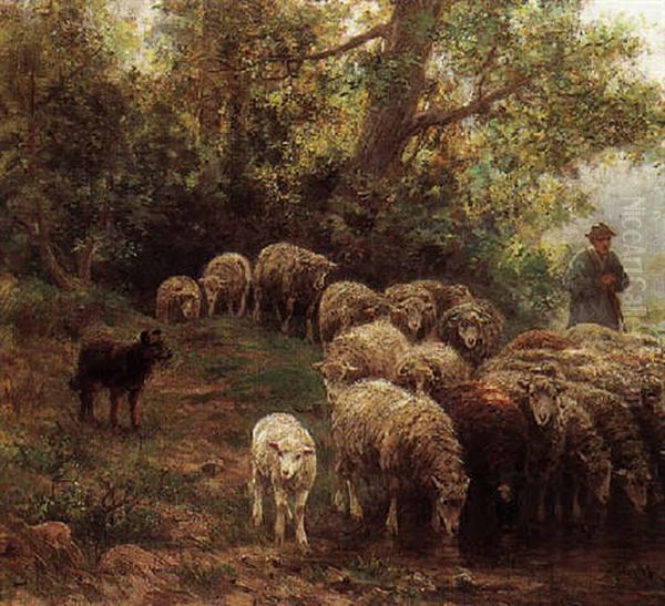 Shepherd With His Flock Oil Painting by Martin Coulaud