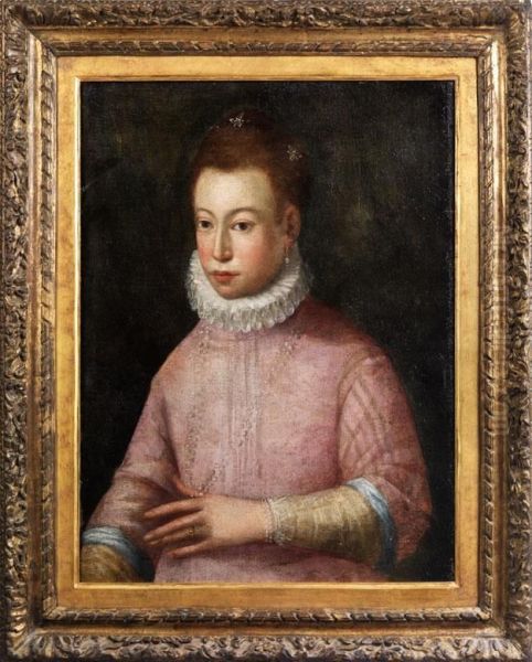 Halbbildnis Einer Adeligen Dame Im Rosafarbenen Kleid Mit Perlenkette Und Halskrause Oil Painting by Sofonisba Anguissola