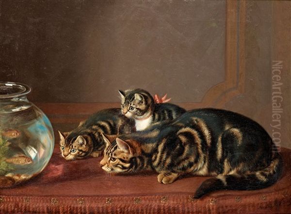 Katter Vid Fiskskal Oil Painting by Horatio Henry Couldery