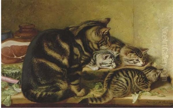 Recumbent Kittens And Cat Oil Painting by Horatio Henry Couldery