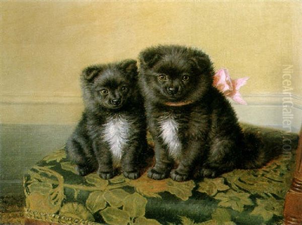 Two Chow Pups Seated On A Chair Oil Painting by Horatio Henry Couldery