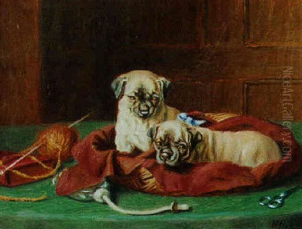 Pugs Oil Painting by Horatio Henry Couldery