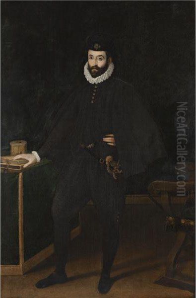 Portrait Of Francesco I De Medici, Grand Duke Of Tuscany (1541-1587), Full Length, Standing Beside A Table Oil Painting by Sofonisba Anguissola