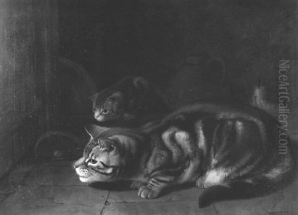 Cat And Mouse Oil Painting by Horatio Henry Couldery