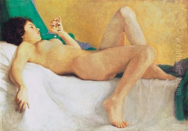 Fekvo Lany - Reclining Girl Oil Painting by Arthur Coulin