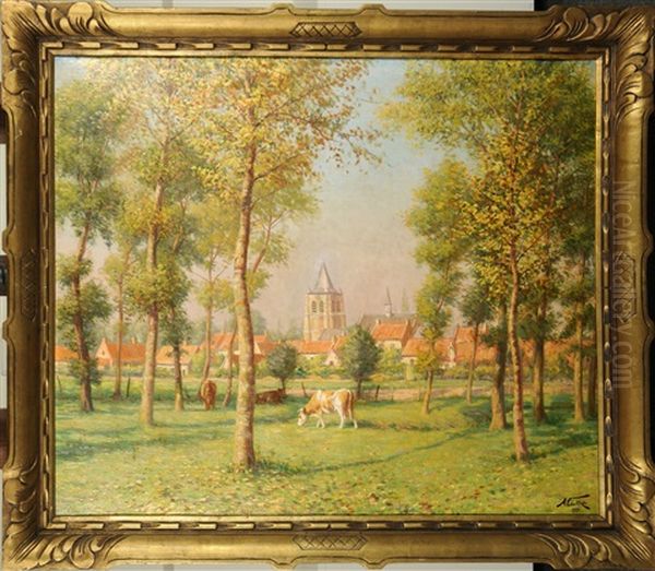 Vaches Dans Les Pres Oil Painting by Albert Coullet