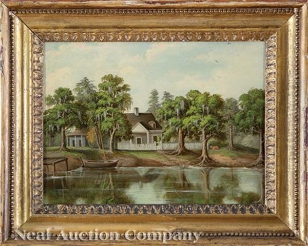 On The Tchefunte River, (tchefuncta.) Madisonville, La. / House Of Mr. Lesassier Oil Painting by George David Coulon