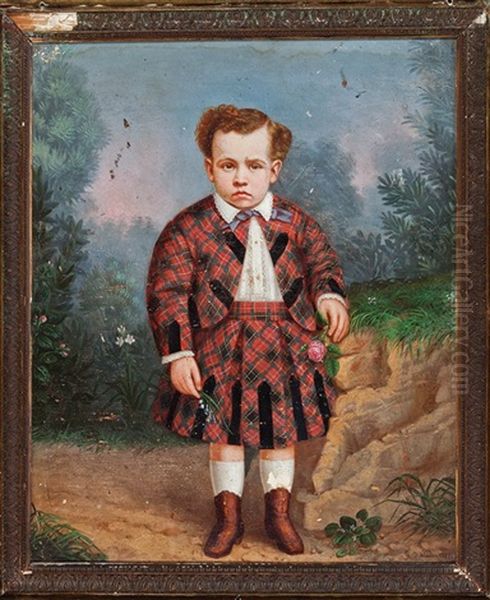 Young Boy In A Scottish Kilt, Possibly A Member Of The Stanton Family Oil Painting by George David Coulon