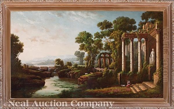 Italian Capriccio Oil Painting by George David Coulon