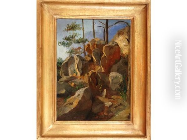 Les Rochers De Fontainebleau Oil Painting by Paul Frederic Leo Coulon