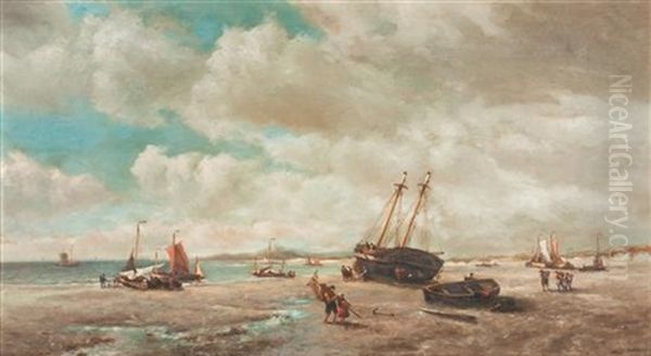 Beach Scene With Boats Oil Painting by William Alexander Coulter