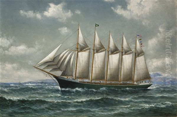 The Rose Mahoney Under Sail Oil Painting by William Alexander Coulter