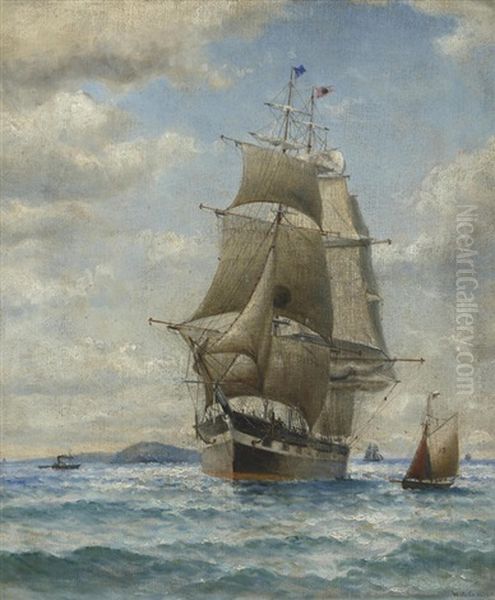 A Ship Of The Black Ball Line Taking On A Pilot, San Francisco Bay Oil Painting by William Alexander Coulter