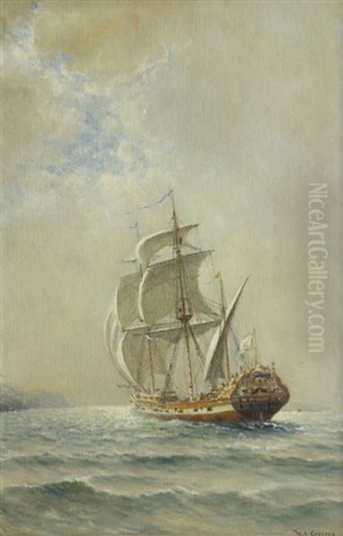 Ship At Full  Mast Oil Painting by William Alexander Coulter