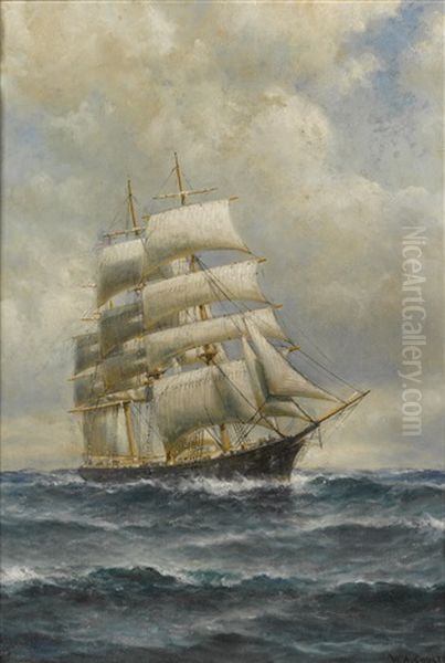 Three-masted Ship On Open Seas Oil Painting by William Alexander Coulter