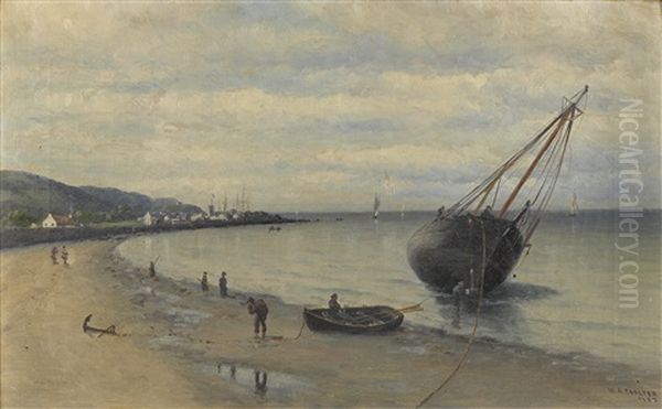 Bringing In The Catch At Low Tide Oil Painting by William Alexander Coulter