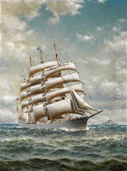 The Four-masted Bark Edward Sewall With The Golden Gate And Farallon Islands In The Distance Oil Painting by William Alexander Coulter