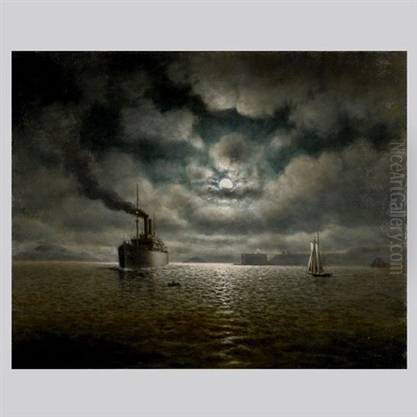 Heading Out The Golden Gate Under A Full Moon Oil Painting by William Alexander Coulter