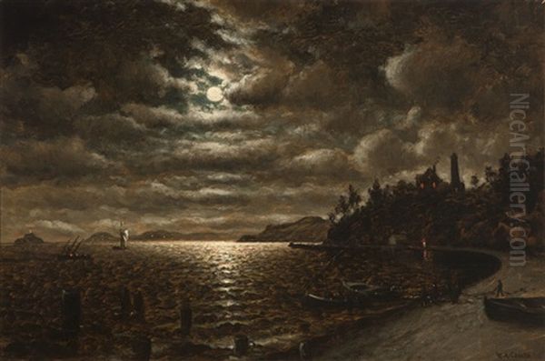 Northern California Cove In The Moonlight Oil Painting by William Alexander Coulter