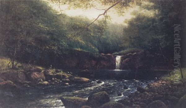 A Pool And Falls In A Summer Forest Oil Painting by William Alexander Coulter