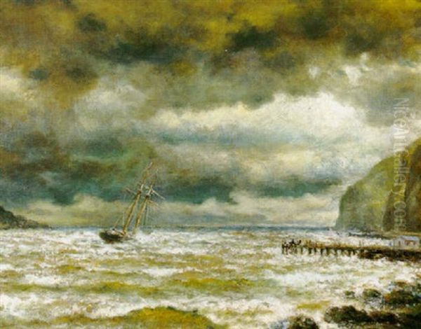 Nearing The Dock In Stormy Seas Oil Painting by William Alexander Coulter