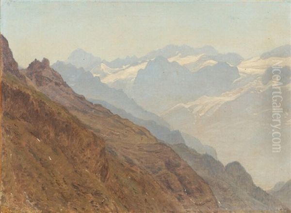 Landscape From The Alps Oil Painting by Janus la Cour