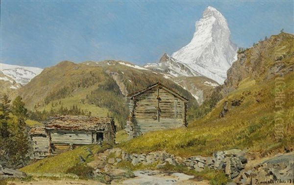 From Zermatt With A View Of The Matterhorn Oil Painting by Janus la Cour